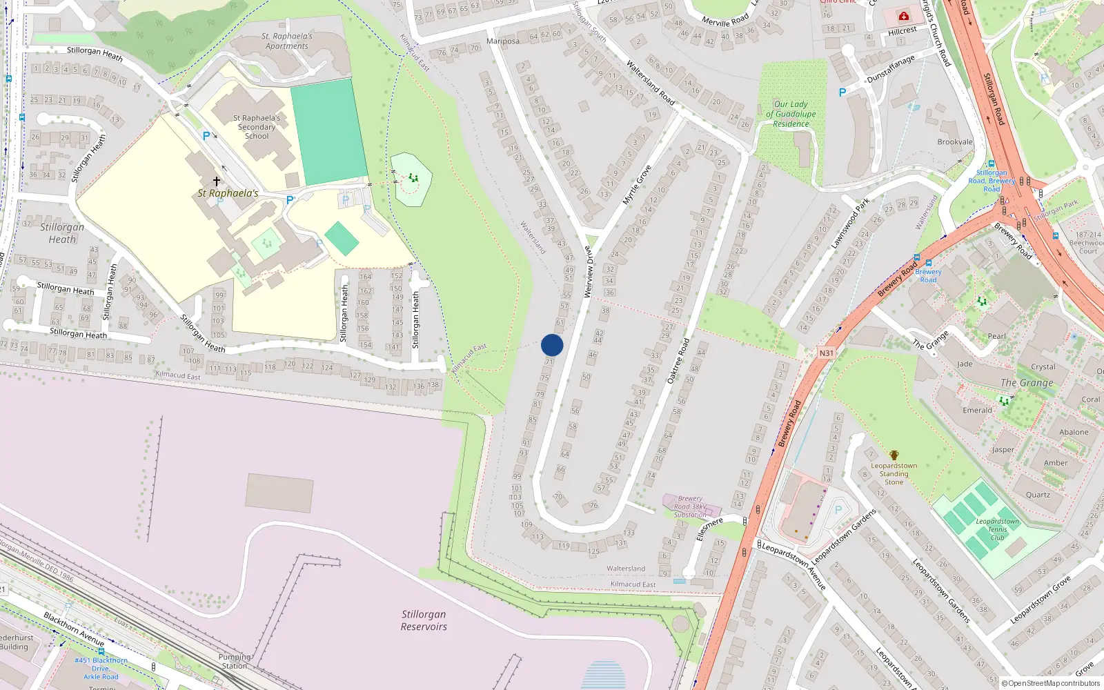 Overhead map showing the location of 67 Weirview Drive, Co Dublin