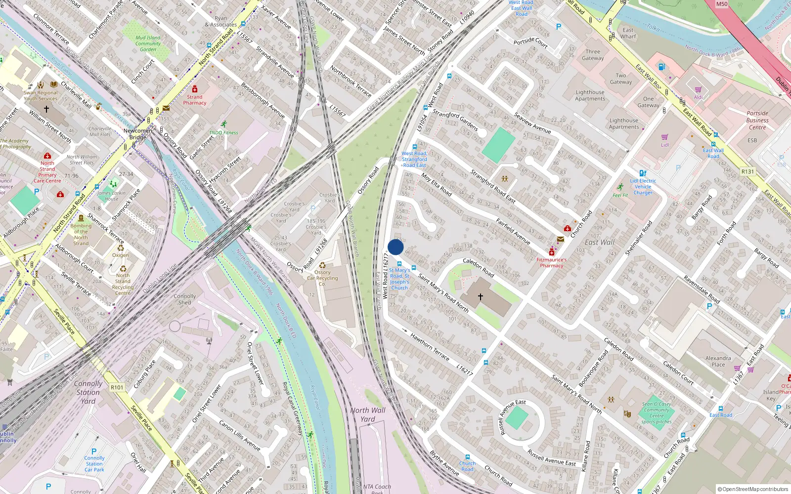 Overhead map showing the location of 67 West Road, Dublin 3, Dublin