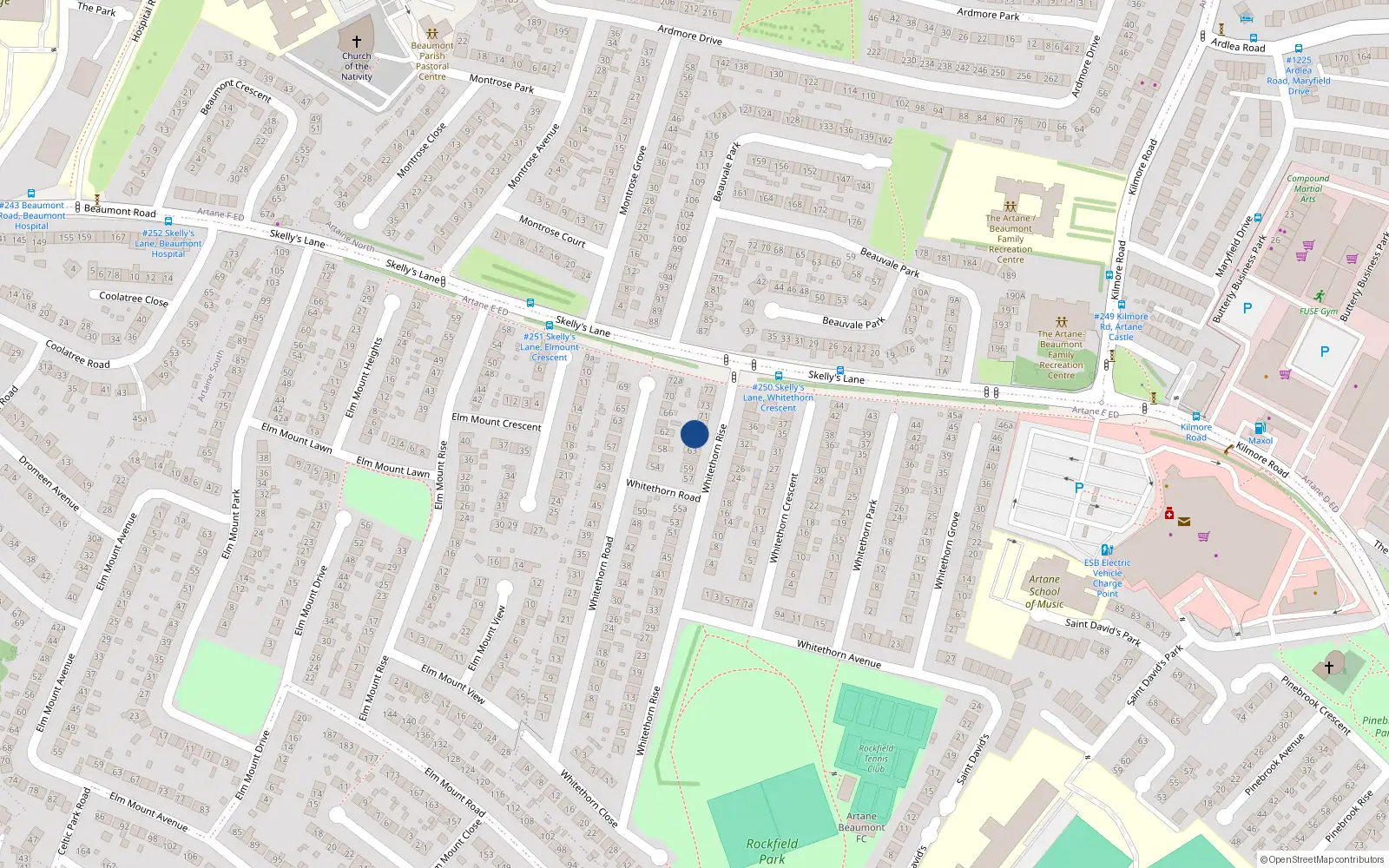Overhead map showing the location of 67 Whitethorn Rise, Dublin 5