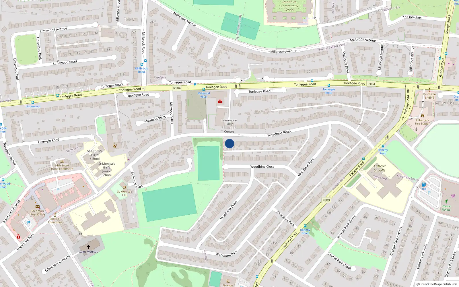 Overhead map showing the location of 67 Woodbine Road, Raheny, Dublin