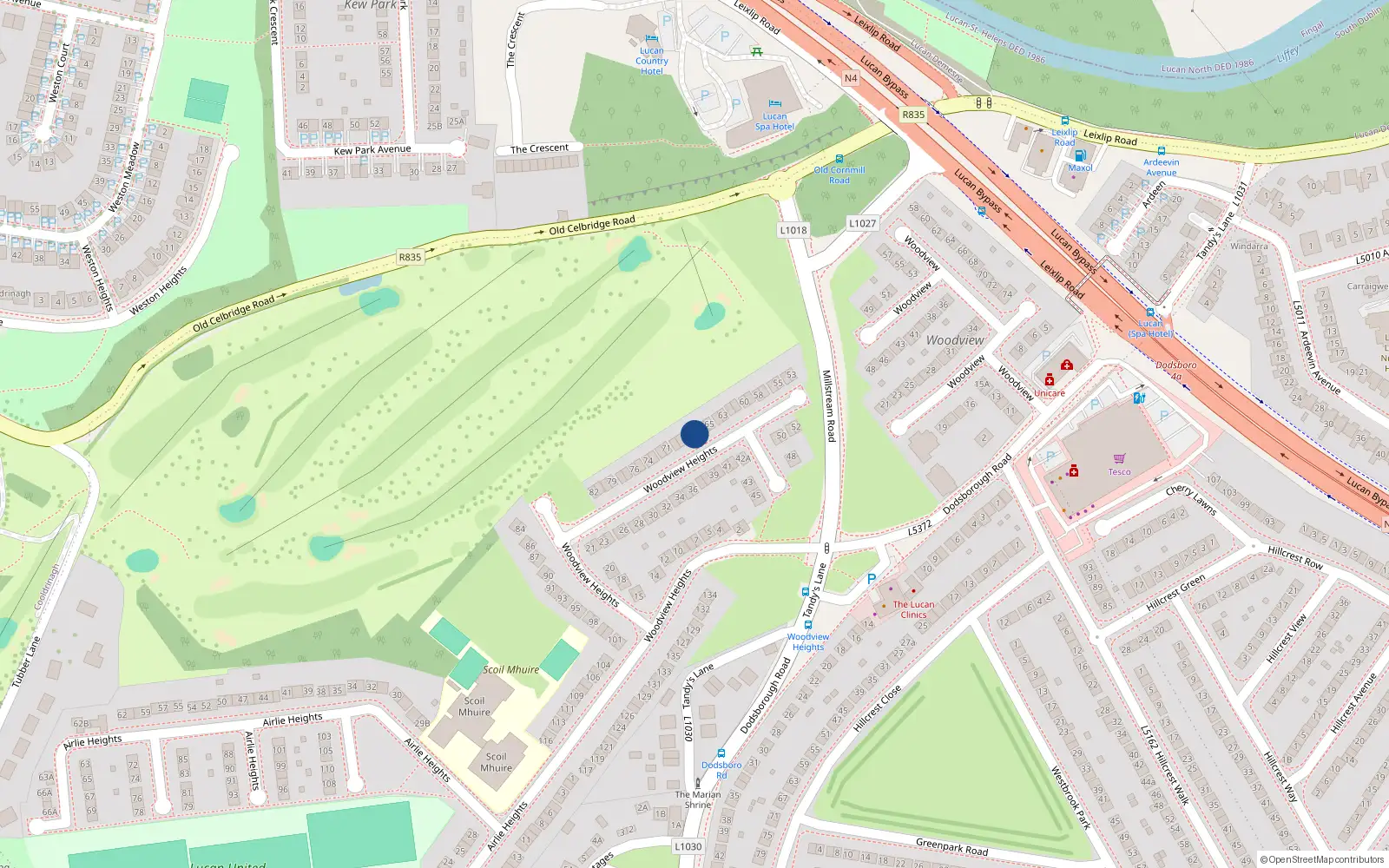 Overhead map showing the location of 67 Woodview Heights, Lucan, Dublin