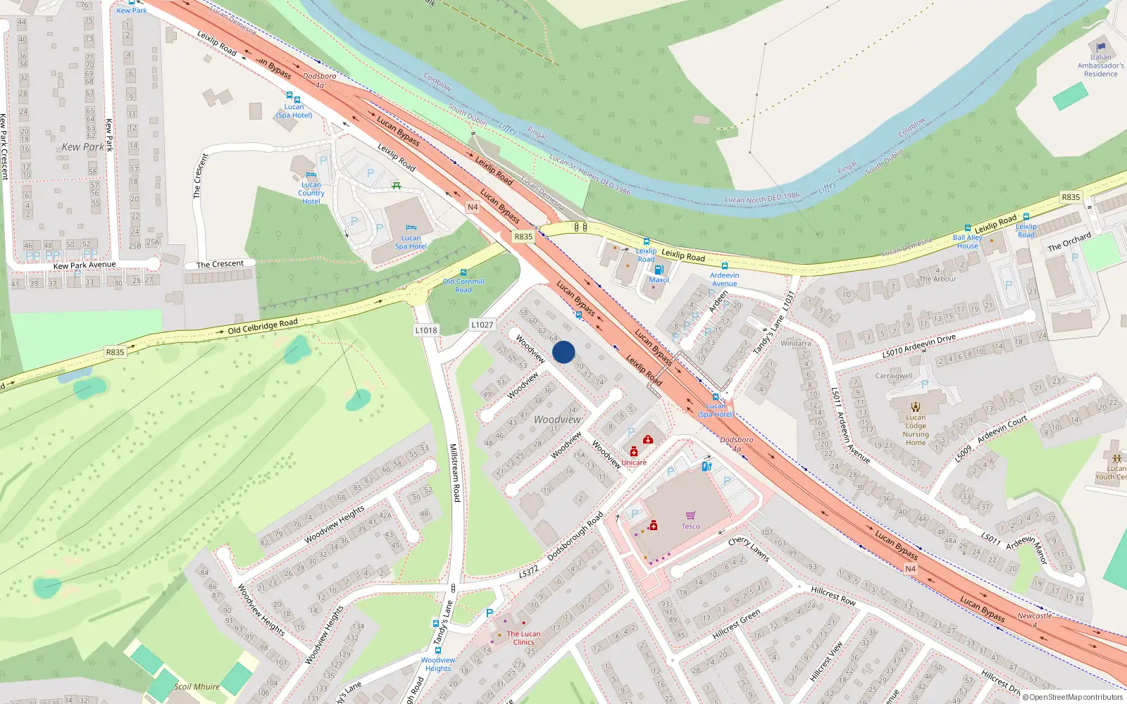 Overhead map showing the location of 67 Woodview, Lucan, Dublin