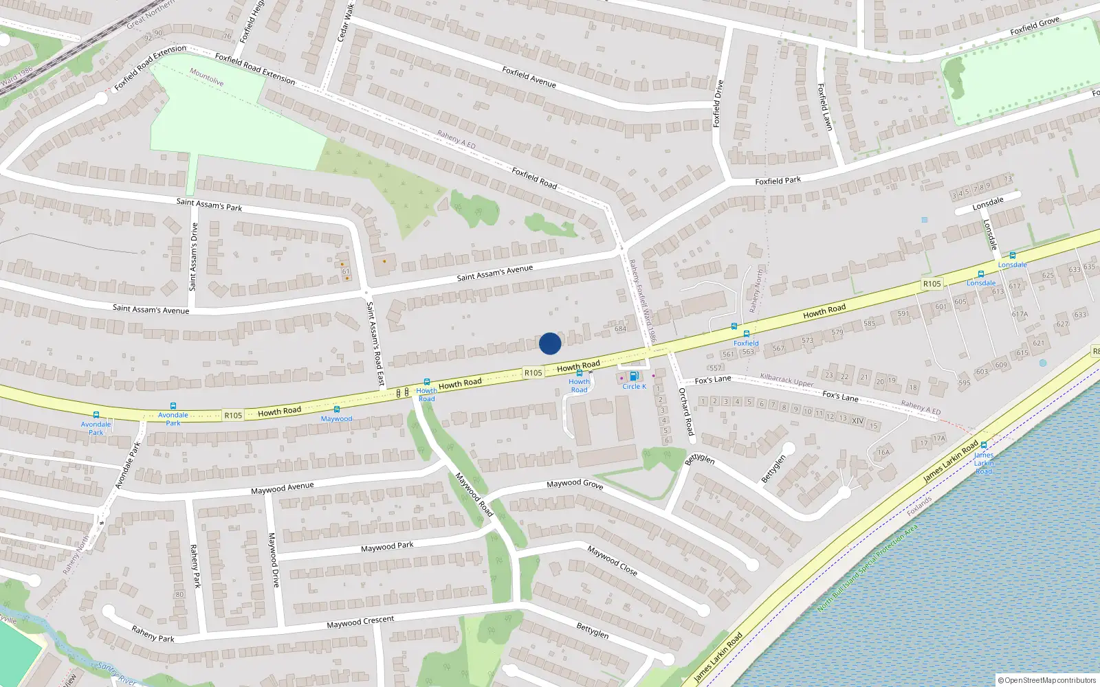 Overhead map showing the location of 674 Howth Road, Raheny, Dublin 5