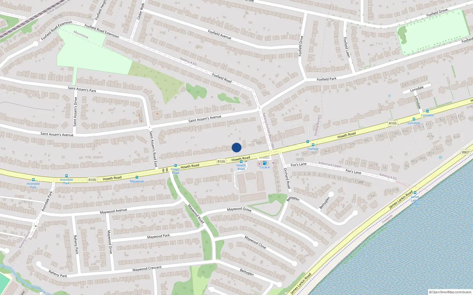 Overhead map showing the location of 678 Howth Road, Raheny, Dublin 5