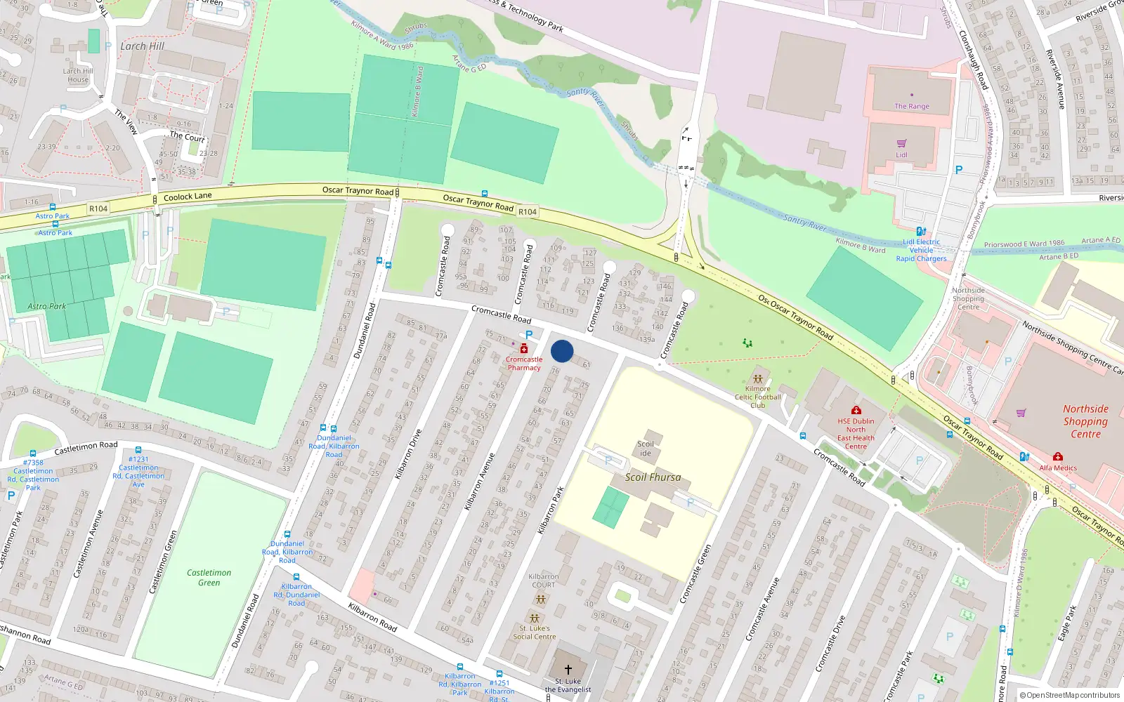 Overhead map showing the location of 67A Cromcastle Road, Dublin 5