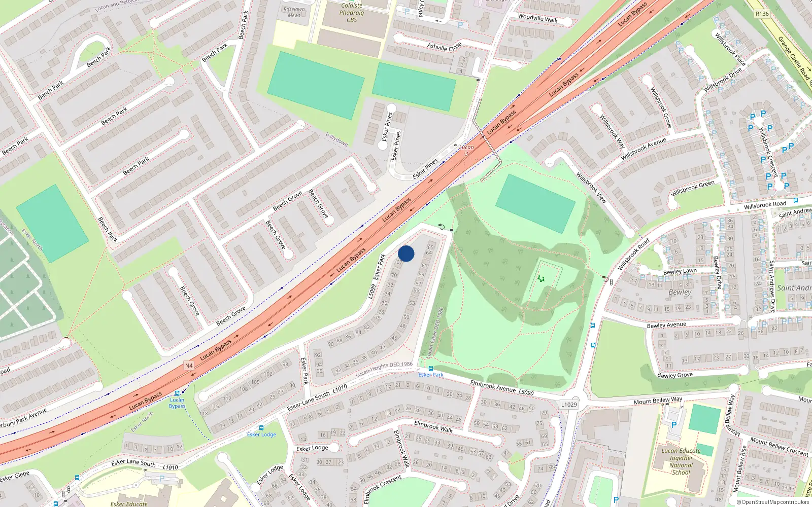 Overhead map showing the location of 67A Esker Park, Lucan