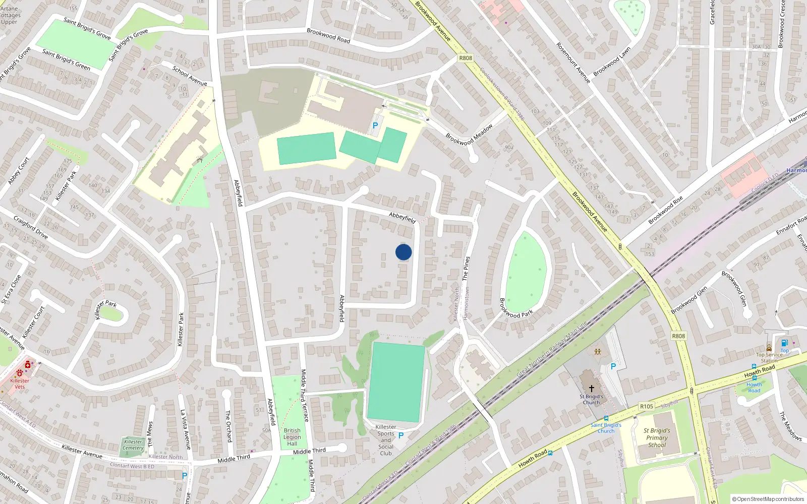 Overhead map showing the location of 68 Abbeyfield, Killester, Dublin 5