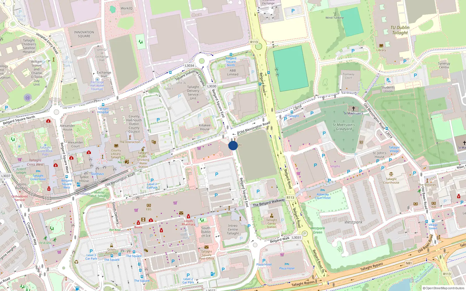 Overhead map showing the location of 68 Alen Hall, Belgard Square East, Tallaght