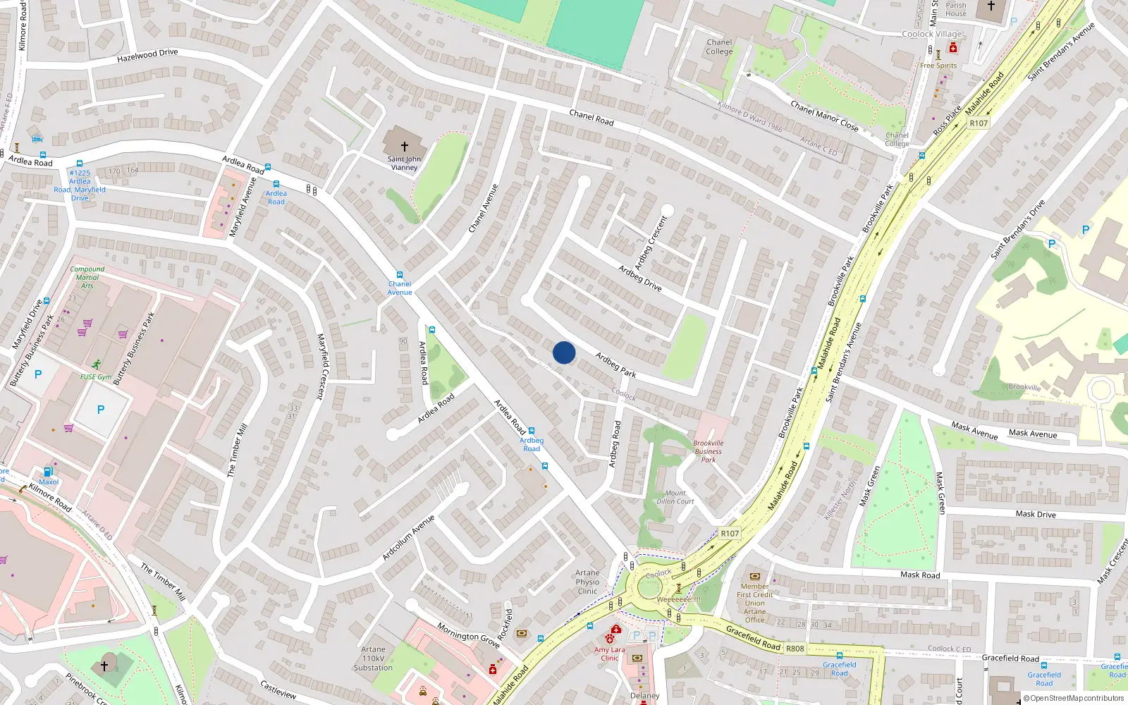 Overhead map showing the location of 68 Ardbeg Park, Dublin 5