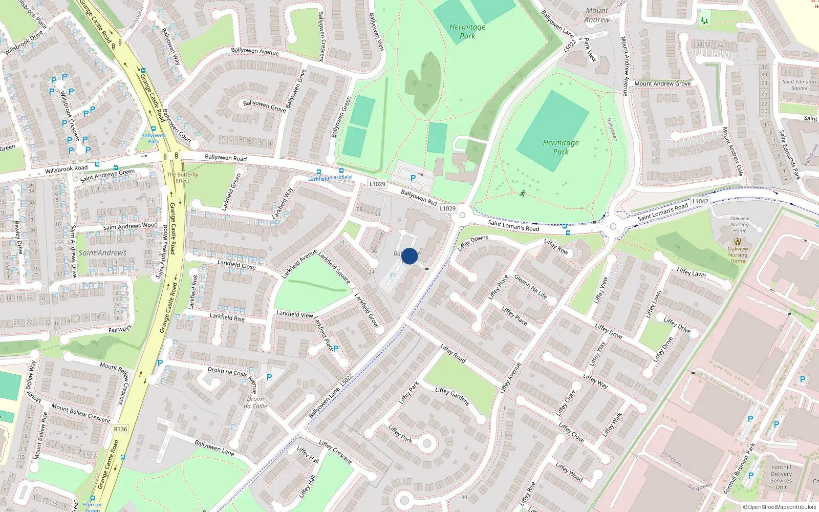 Overhead map showing the location of 68 Ballyowen Hall, Lucan