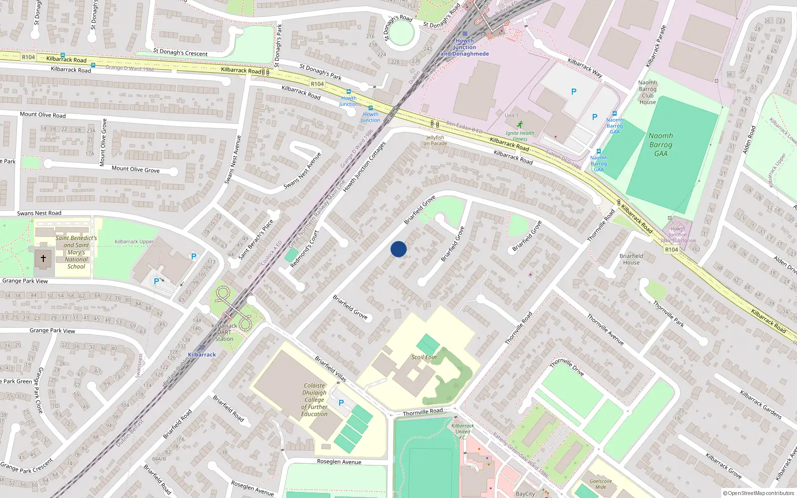 Overhead map showing the location of 68 Briarfield Grove, Kilbarrack, Dublin 5