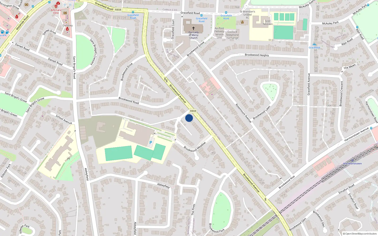 Overhead map showing the location of 68 Brookwood Avenue, Dublin 5