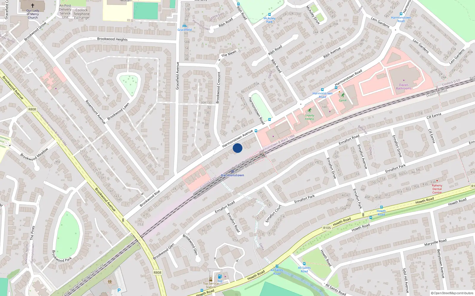 Overhead map showing the location of 68 Brookwood Rise, Dublin 5