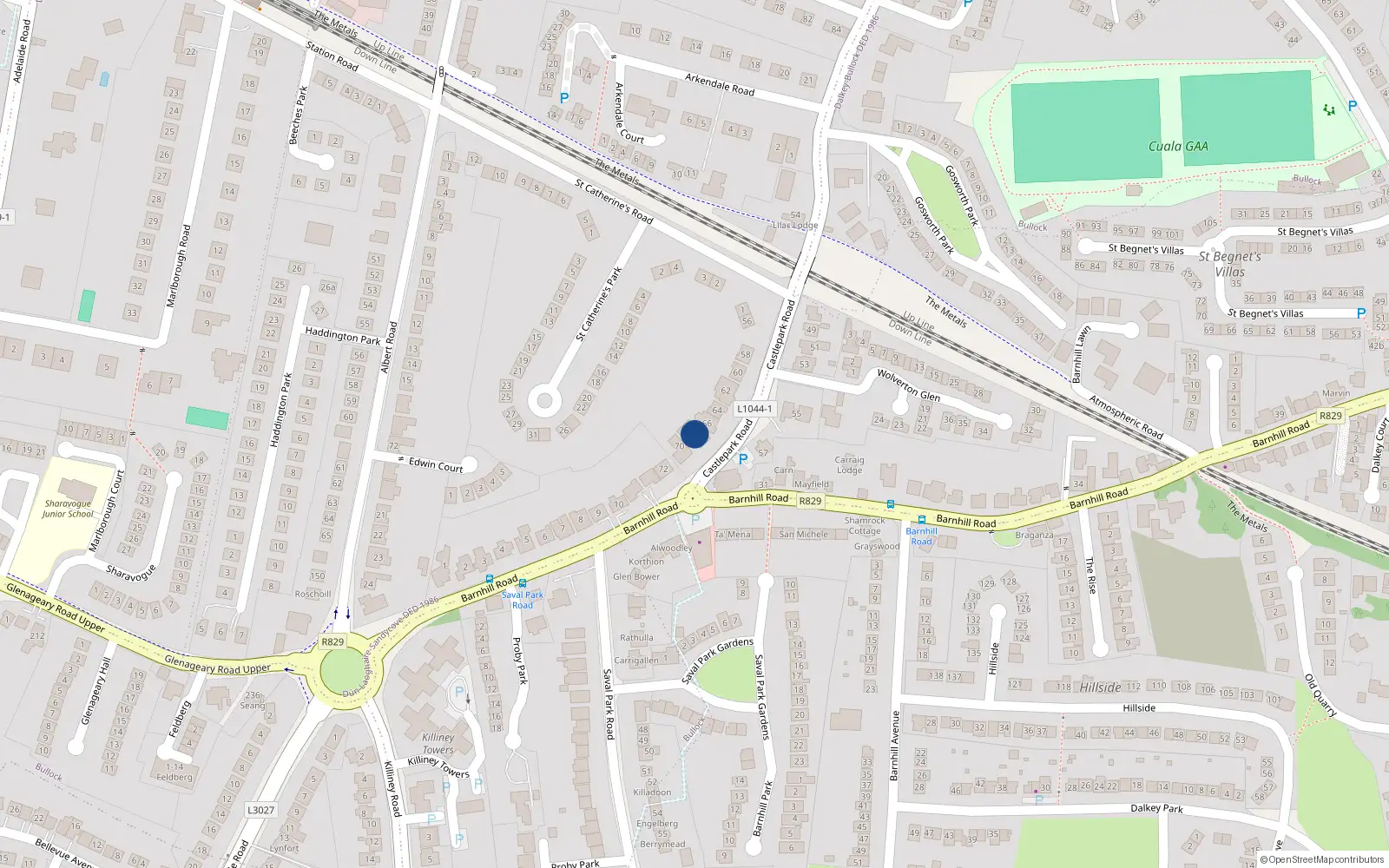 Overhead map showing the location of 68 Castle Park Road, Dublin
