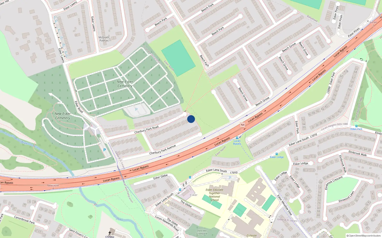 Overhead map showing the location of 68 Cherbury Park Road, Lucan, Dublin