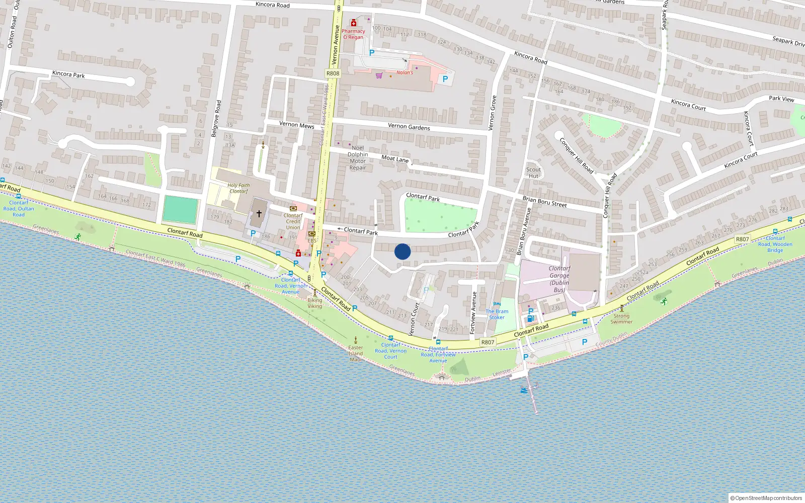 Overhead map showing the location of 68 Clontarf Park, Dublin 3