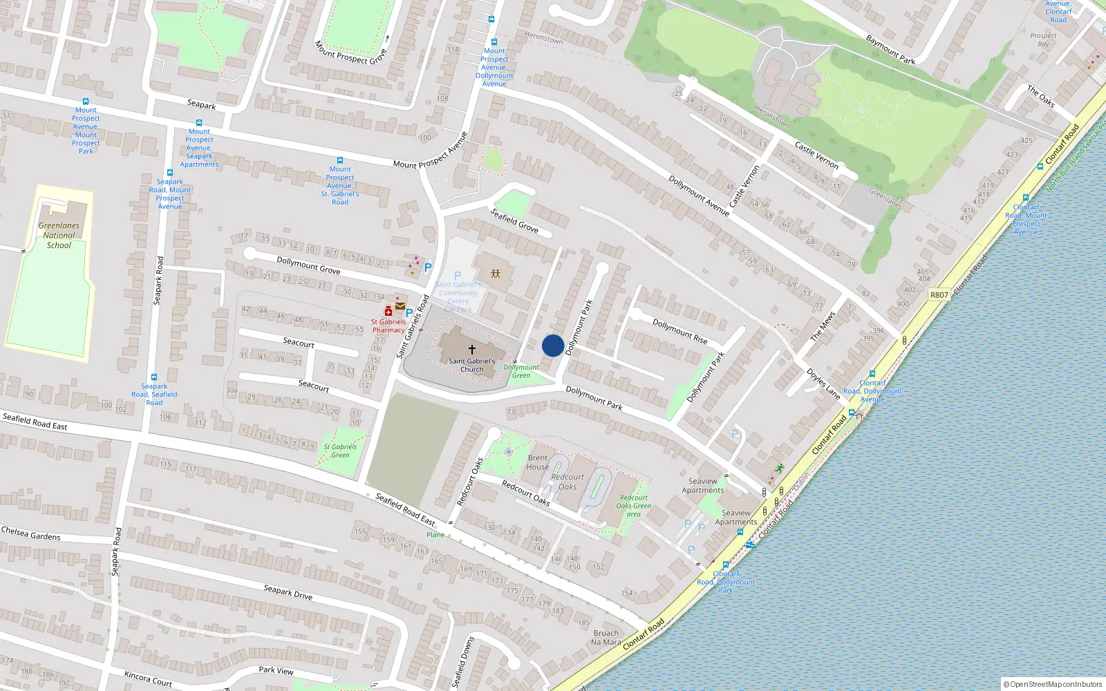 Overhead map showing the location of 68 Dollymount Park, Dublin 3