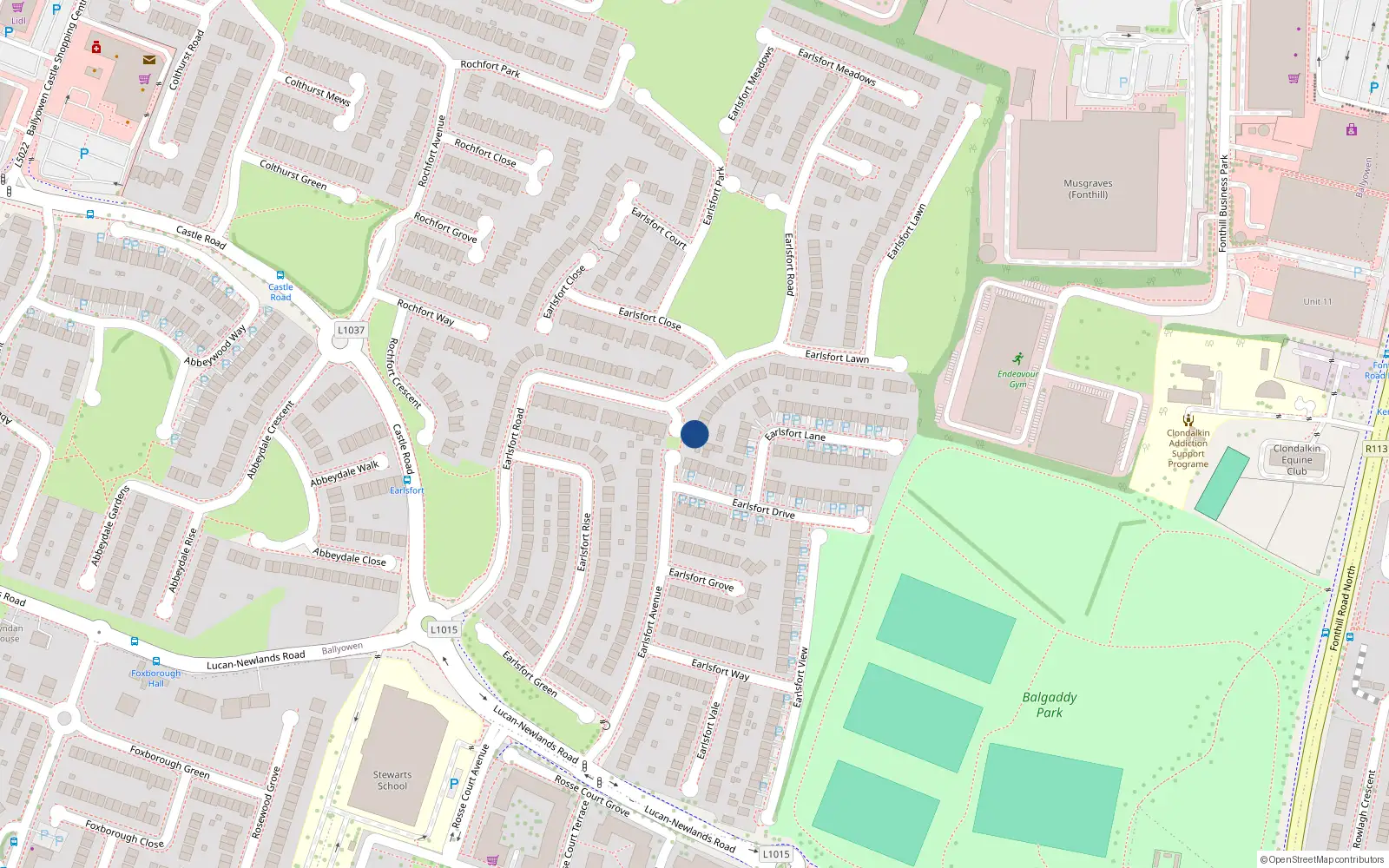 Overhead map showing the location of 68 Earlsfort Road, Lucan, Dublin