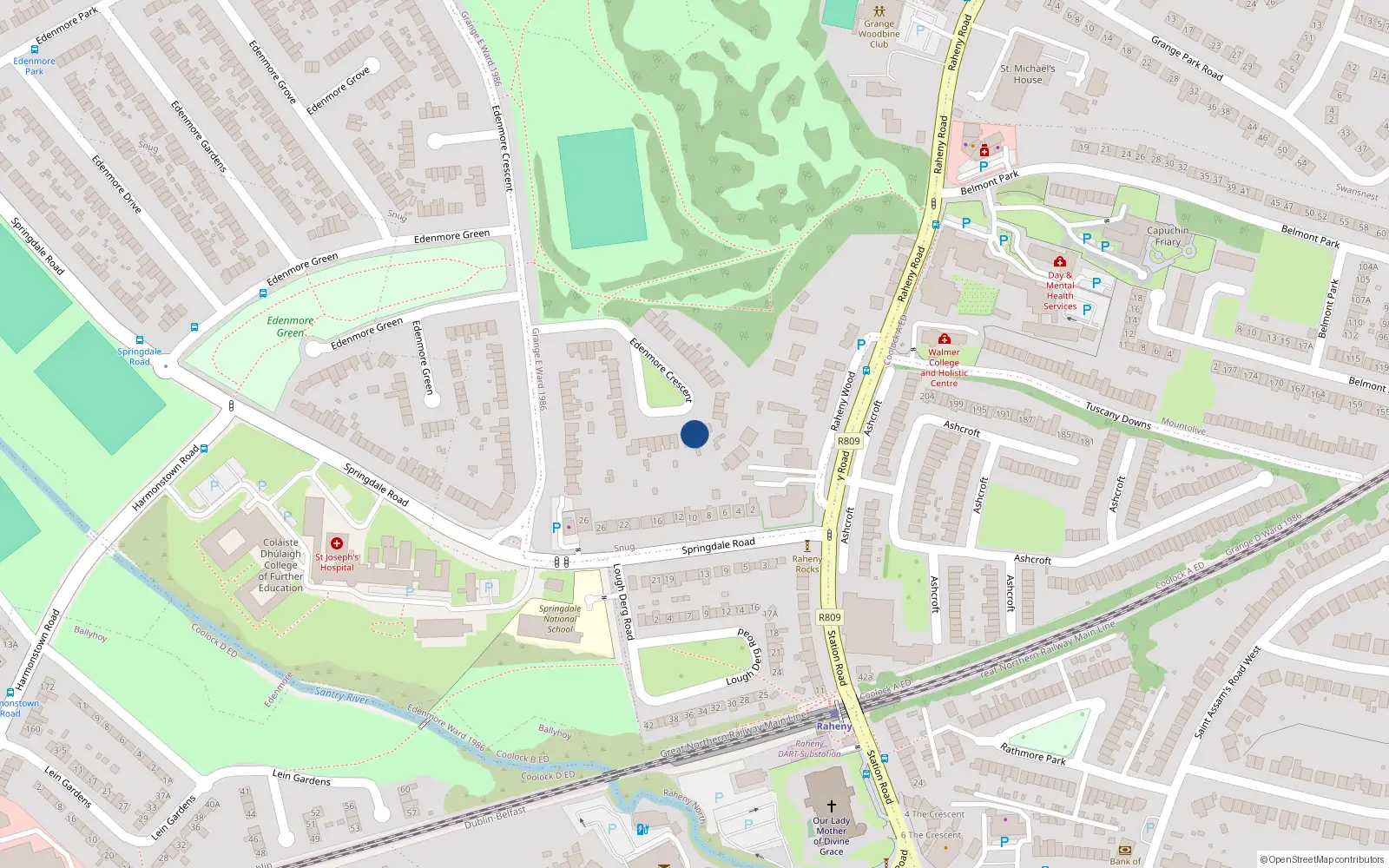 Overhead map showing the location of 68 Edenmore Crescent, Dublin 5