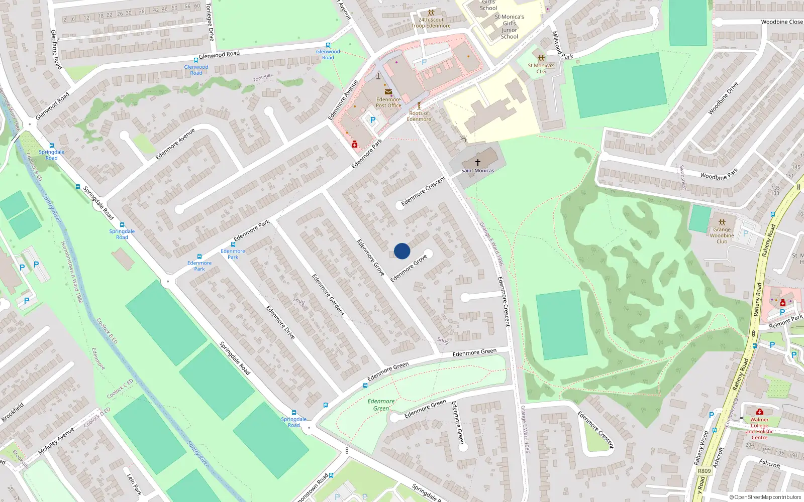 Overhead map showing the location of 68 Edenmore Grove, Raheny, Dublin 5