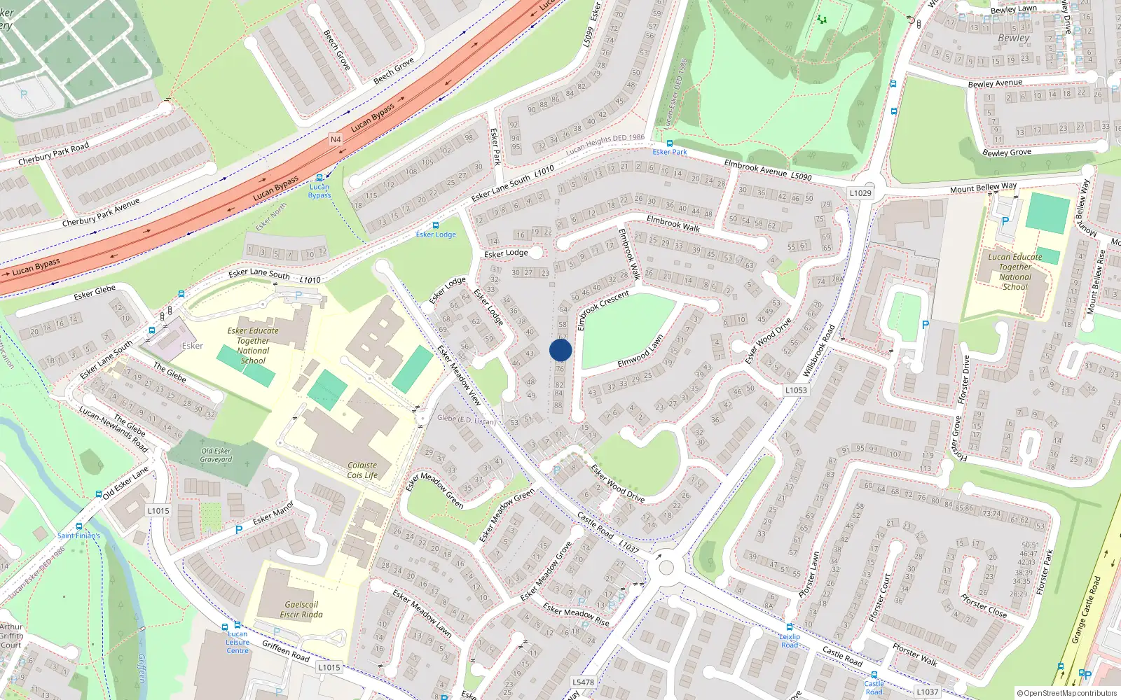 Overhead map showing the location of 68 Elmbrook Crescent, Lucan