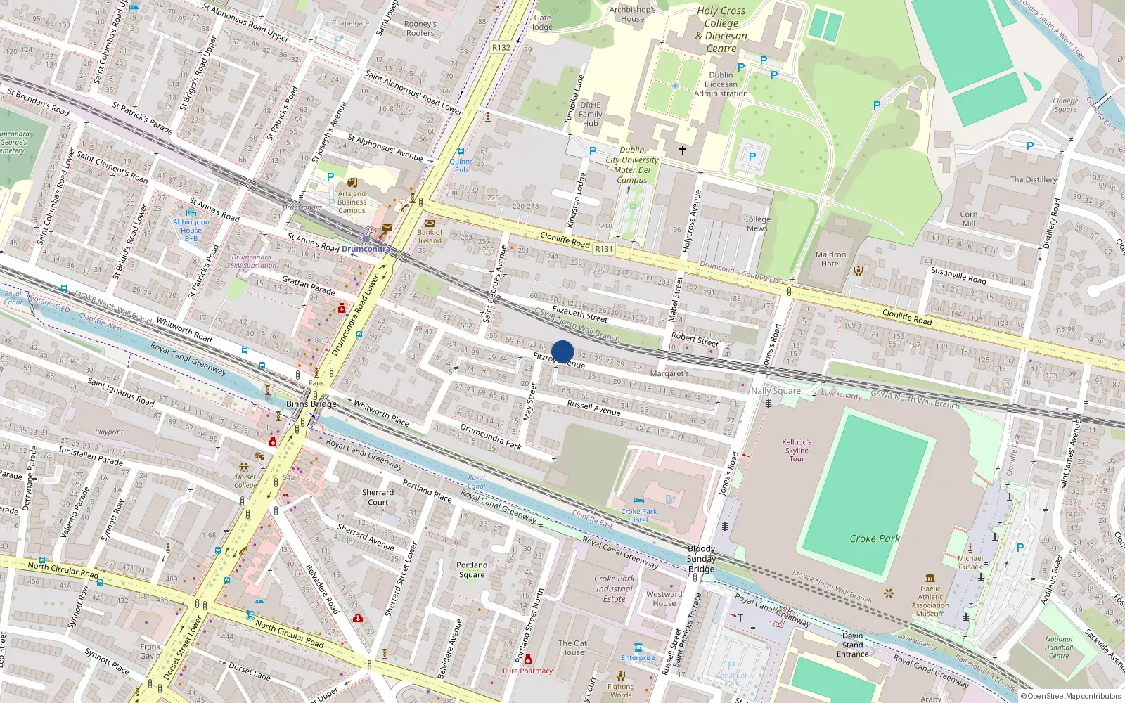 Overhead map showing the location of 68 Fitzroy Avenue, Dublin 3, Dublin