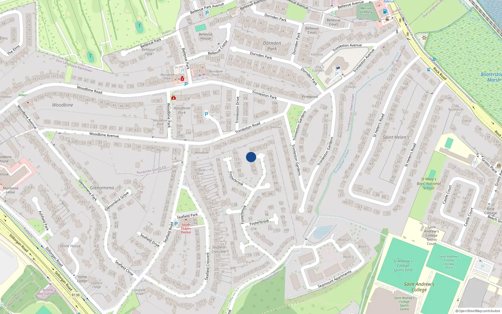 Overhead map showing the location of 68 Fosterbrook, Blackrock