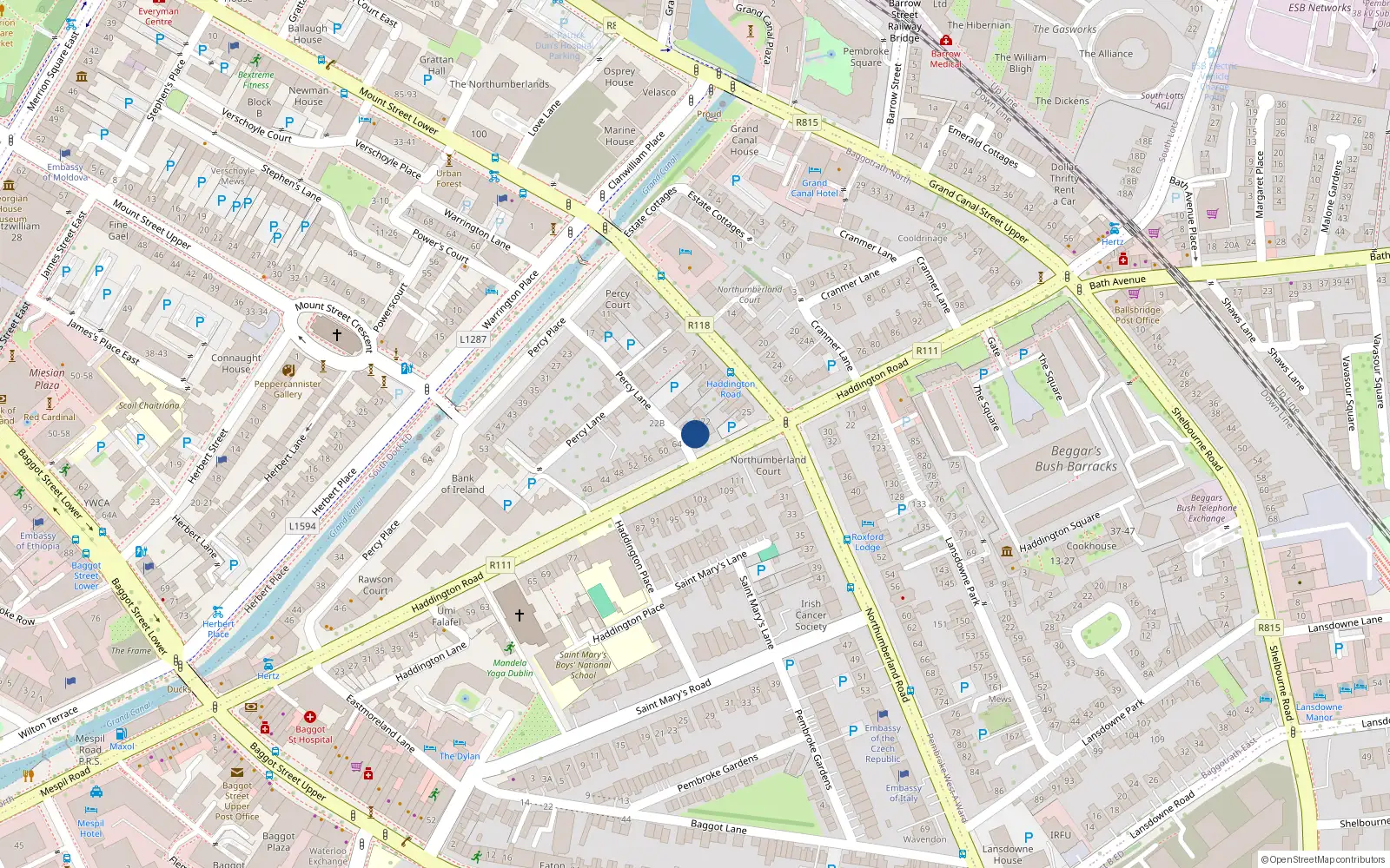Overhead map showing the location of 68 Haddington Road, Dublin