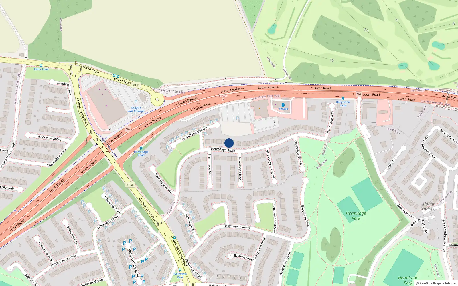 Overhead map showing the location of 68 Hermitage Road, Lucan, Dublin