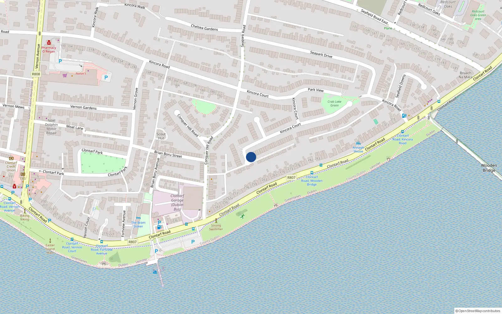 Overhead map showing the location of 68 Kincora Court, Dublin 3