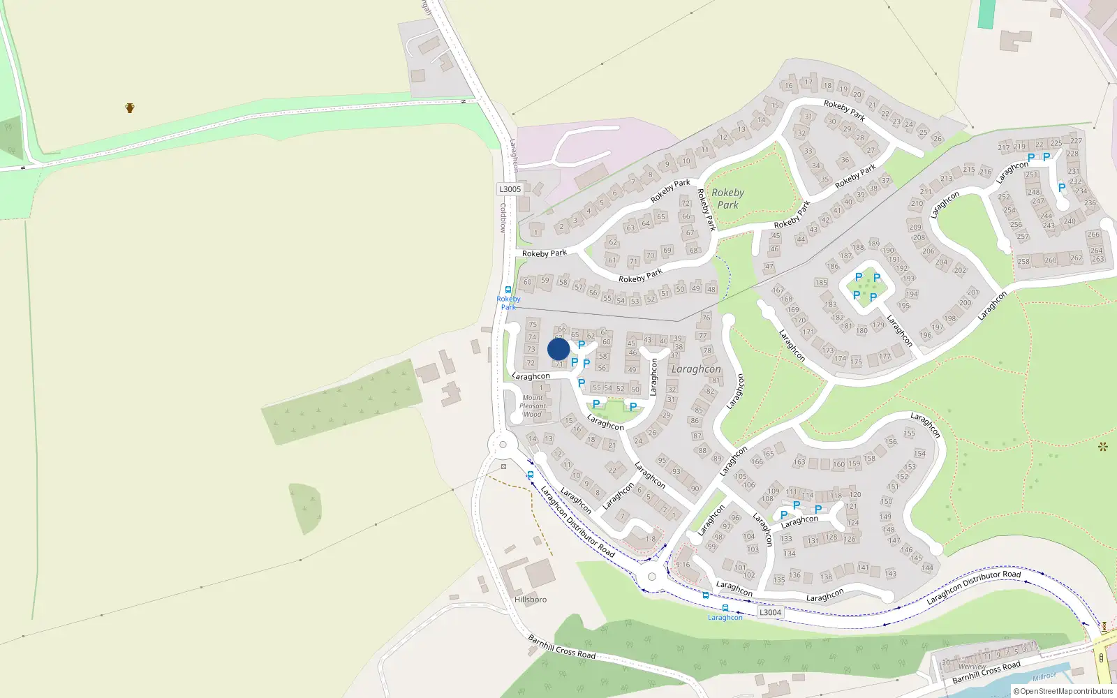 Overhead map showing the location of 68 Laraghcon, Lucan