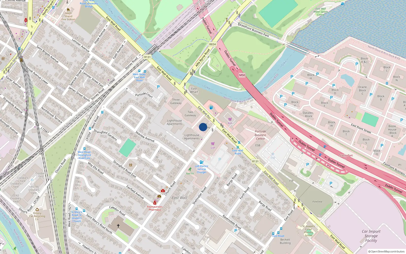 Overhead map showing the location of 68 Lighthouse Gateway, East Wall Road, Dublin 3