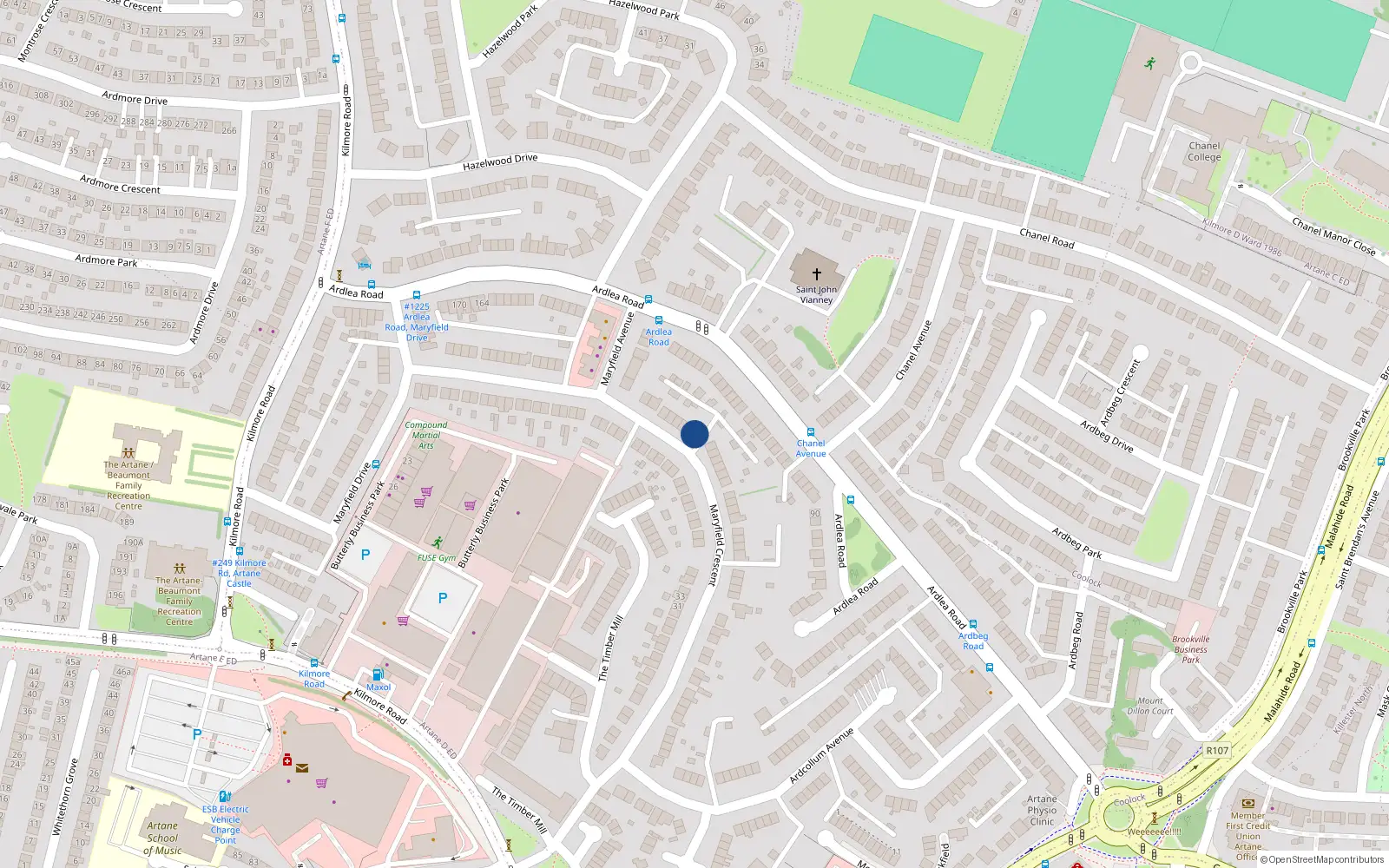 Overhead map showing the location of 68 Maryfield Crescent, Artane, Dublin 5
