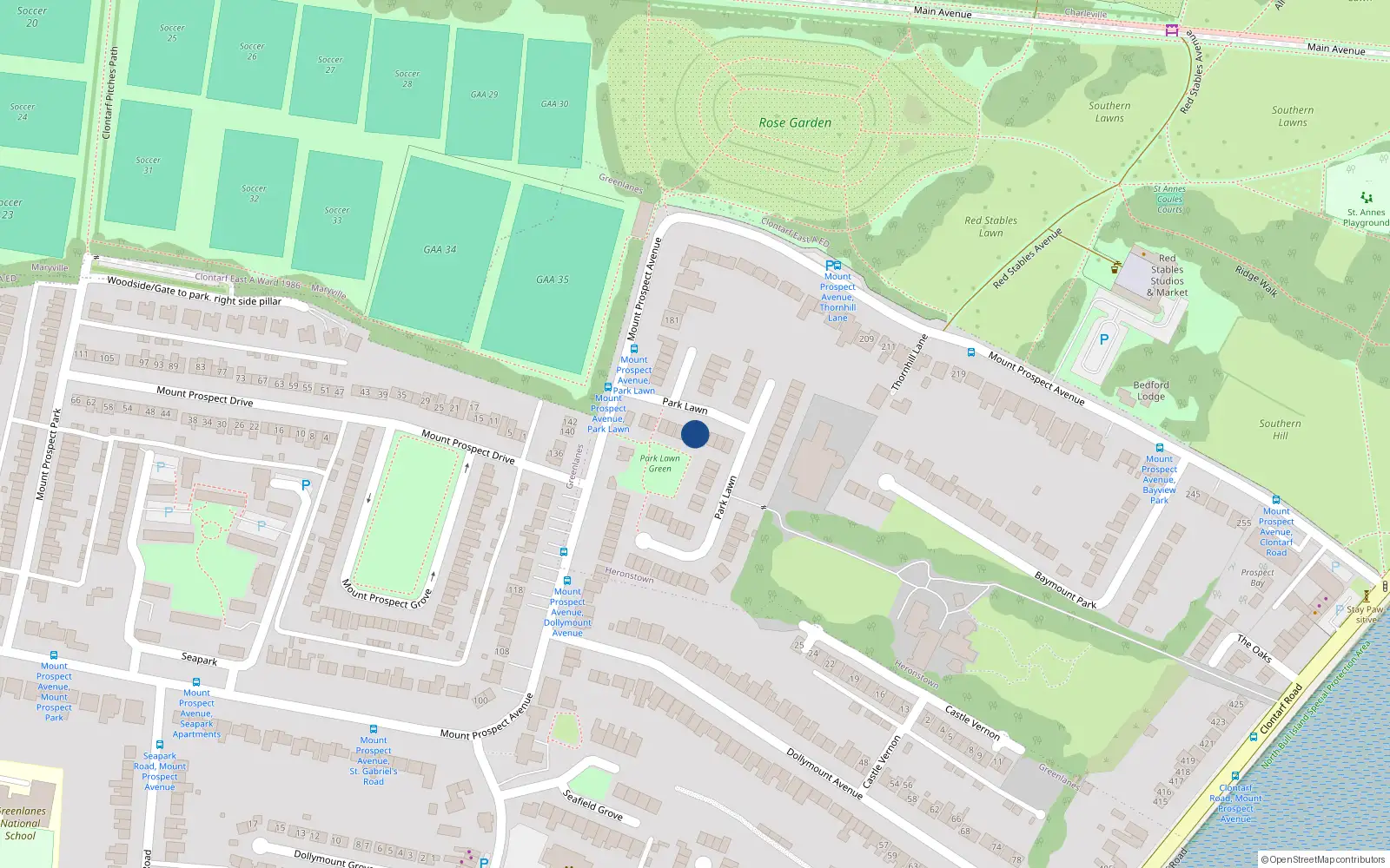 Overhead map showing the location of 68 Park Lawn, Dublin 3