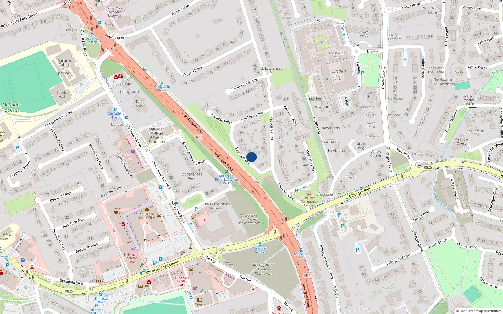 Overhead map showing the location of 68 Patrician Villas, Dublin