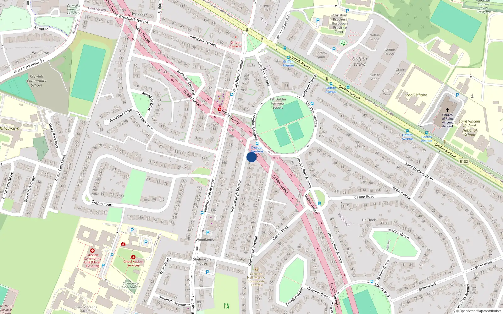 Overhead map showing the location of 68 Philipsburgh Terrace, Dublin 3
