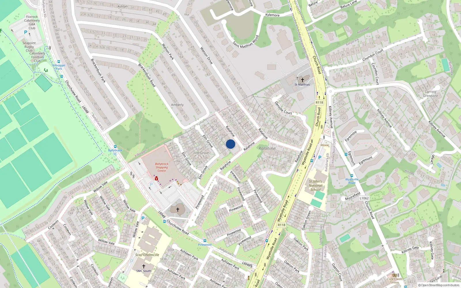 Overhead map showing the location of 68 Ralahine, Ballybrack