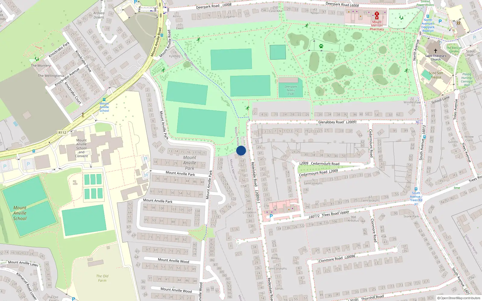 Overhead map showing the location of 68 Redesdale Road, Blackrock