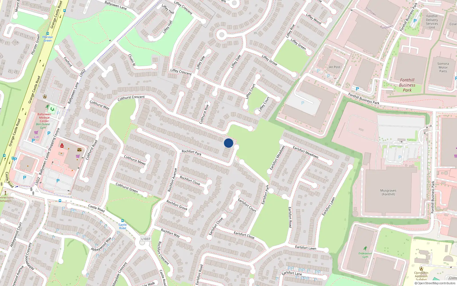 Overhead map showing the location of 68 Rochfort Park, Ballyowen Lane, Lucan