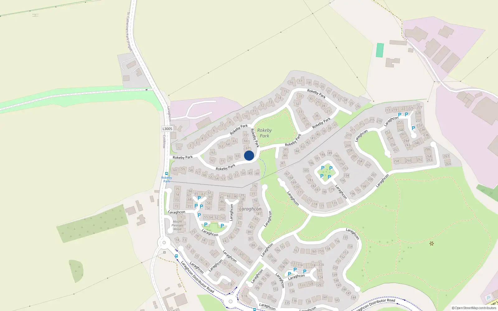 Overhead map showing the location of 68 Rokeby Park, Lucan