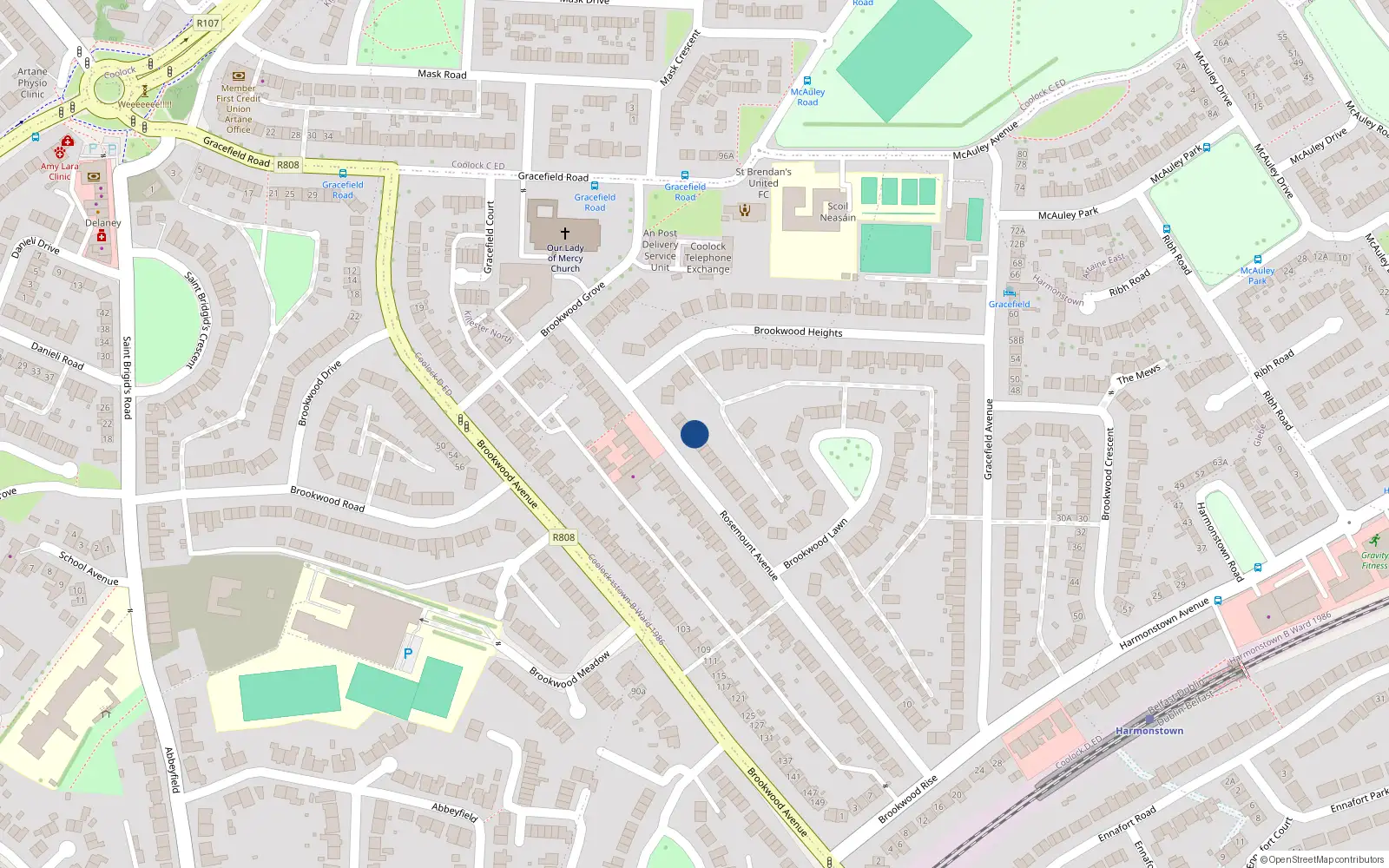 Overhead map showing the location of 68 Rosemount Avenue, Dublin 5