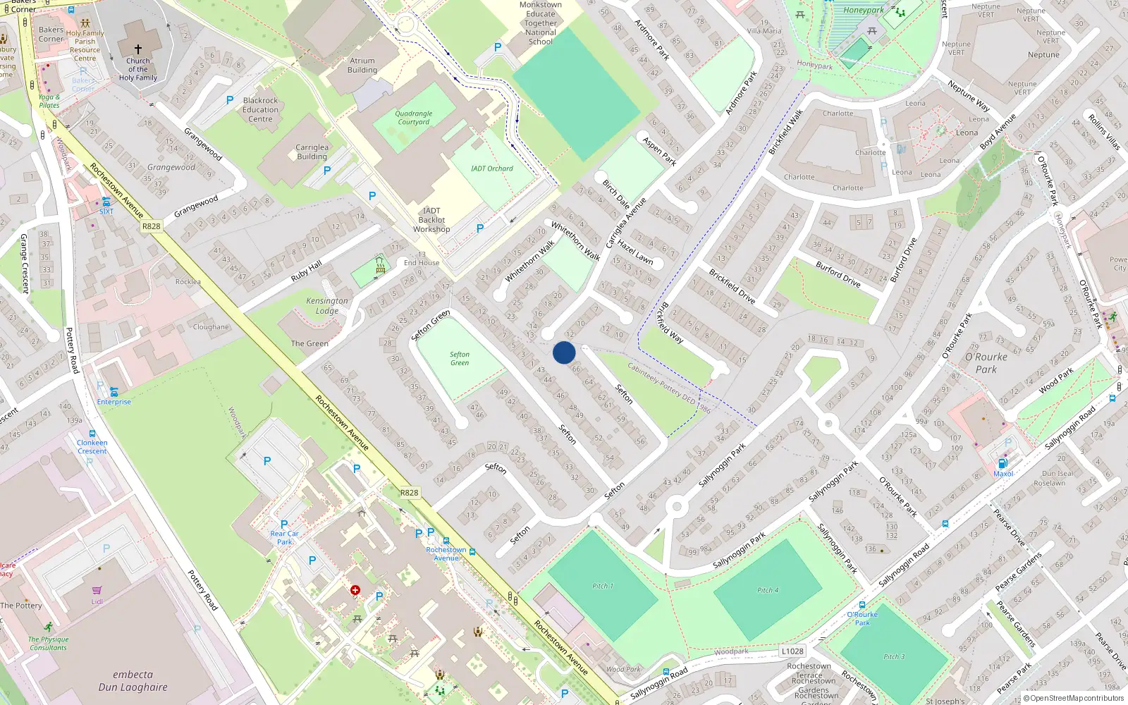 Overhead map showing the location of 68 Sefton, Ascaill Bhaile an Roistigh, Dun Laoghaire