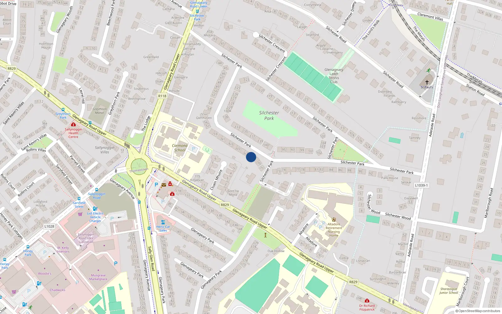 Overhead map showing the location of 68 Silchester Park, Dublin