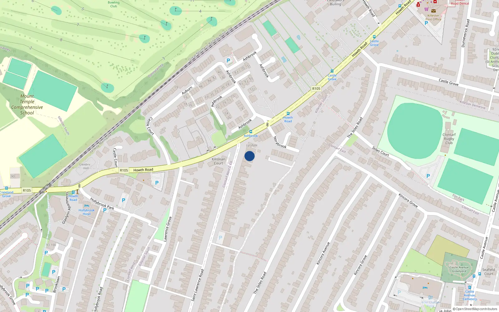 Overhead map showing the location of 68 St Lawerence Road, Clontarf, Dublin 3