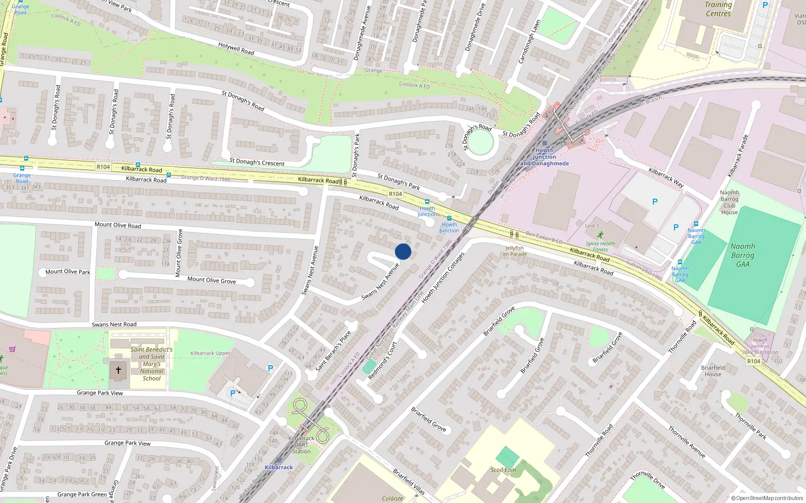 Overhead map showing the location of 68 Swansnest Avenue, Kilbarrack, Dublin 5
