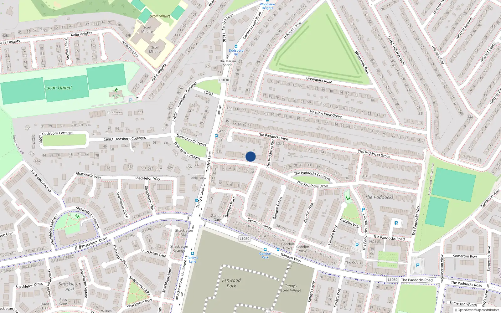 Overhead map showing the location of 68 The Paddocks Drive, Lucan
