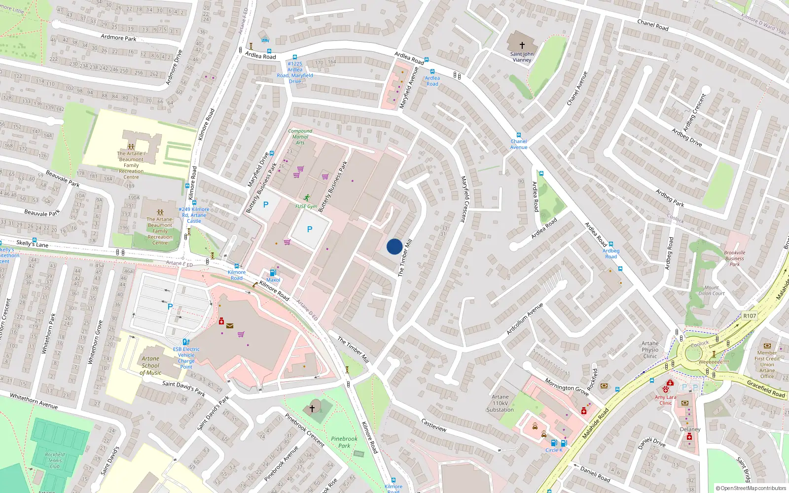 Overhead map showing the location of 68 Timber Mills, Kilmore Road, Artane Dublin 5