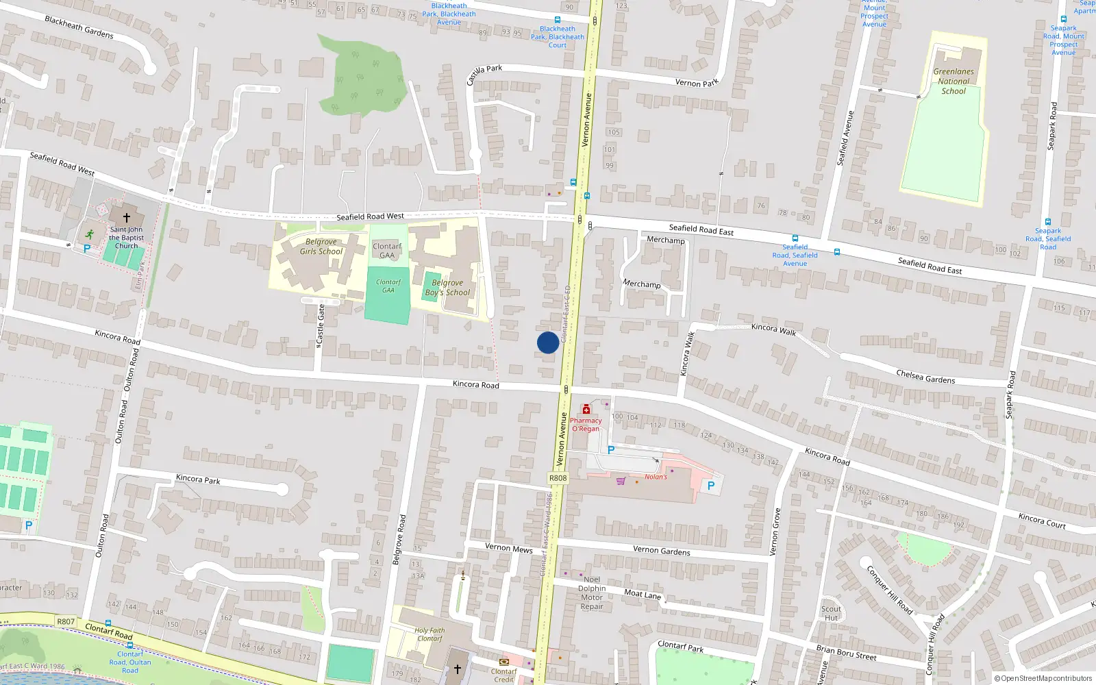 Overhead map showing the location of 68 Vernon Avenue, Clontarf, Dublin 3
