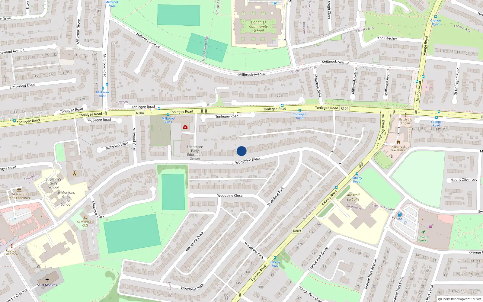 Overhead map showing the location of 68 Woodbine Road, Dublin 5