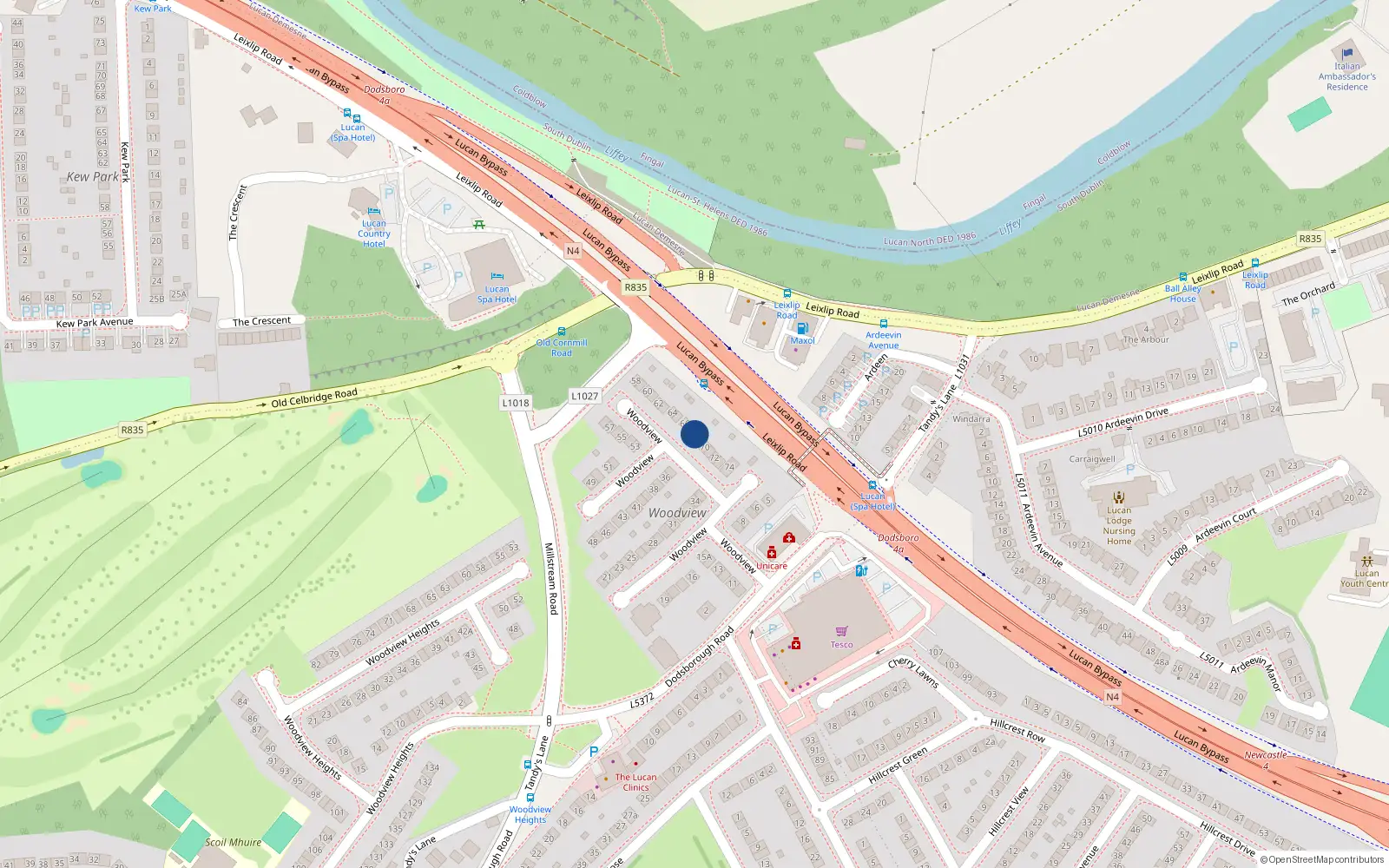 Overhead map showing the location of 68 Woodview, Lucan
